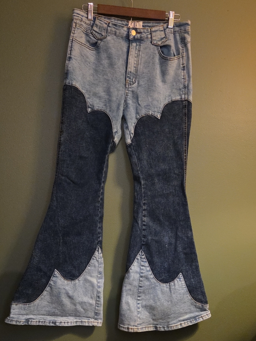 Oli & Hali Two-Tone Light and Dark Blue Flared Patchwork Jeans